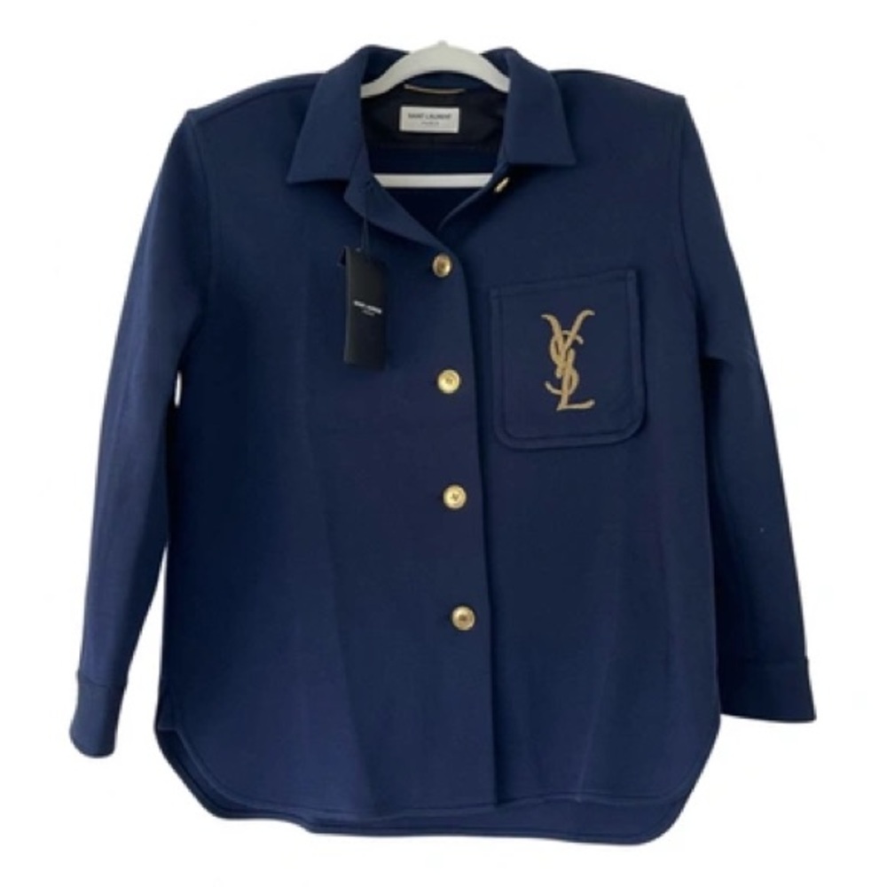 Saint Laurent Paris Navy Wool Jersy Shirt Jacket